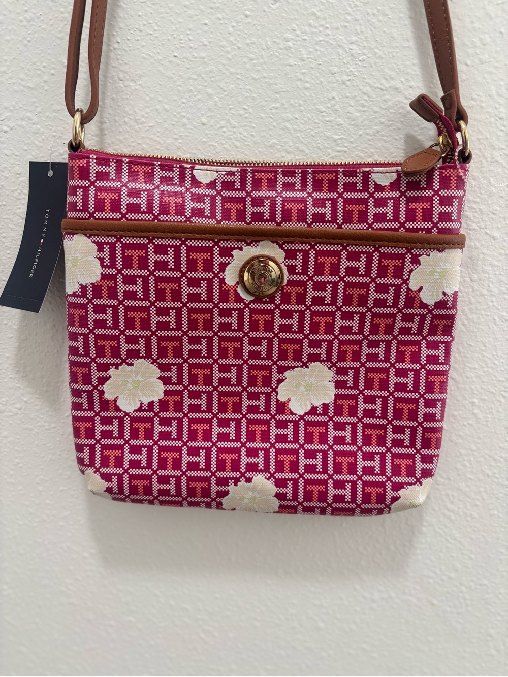 Tommy Hilfiger Fuchsia Floral Logo Crossbody Bag